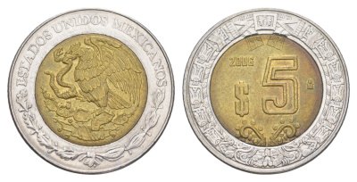 Мексика 5 песо 2006 KM 605 биметалл 4523-1041