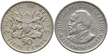 Кения 50 центов 1973 Джомо Кениата KM 13 медно-никель 110-615