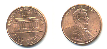США 1 ЦЕНТ 1998 D ЛИНКОЛЬН KM 201b цинк плакированный медью 86-336
