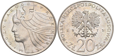 Польша 20 злотых 1975 MW, Международный год женщины KM 75, Parchimowicz 248 медно-никель 4531-1222