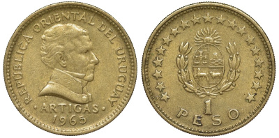 Уругвай 1 песо 1965 KM 46 алюминиевая бронза 34-123