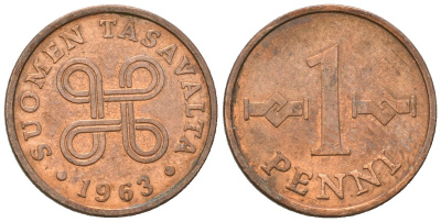 Финляндия 1 пенни 1963 KM 44 медь 4174-261
