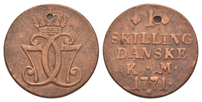Дания 1 скиллинг 1771 Кристиан VII (1766-1808), год-тип KM 616 медь 4657-522