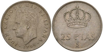 Испания 25 песет 1984 Хуан Карлос I (1975-2014) KM 824 медно-никель 183-146