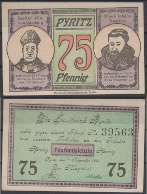 Пириц 75 пфеннигов 1921 бумага UNC (пресс) 8595-15-2-1