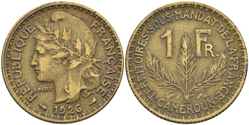 Французский Камерун 1 франк 1926 (а), монетный двор Париж KM 2 алюминиевая бронза 65-145