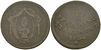 Аугсбург 1 пфенниг 1804 свободный город, городской выпуск KM 191 медь 99-835