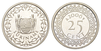 Суринам 25 центов 2006 тираж 1500 экземпляров KM 14a медно-никель BU 4625-348