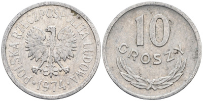 Польша 10 грошей 1974 MW, Народная Республика KM АА47, Parchimowicz 206m алюминий 4580-621