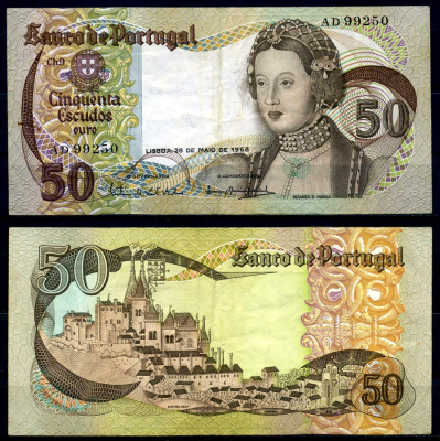 Португалия 50 эскудо 1968 Инфанта донна Мария, Синтра, Antonio Manuel Pinto Barbosa & Domingos Pedro de Castro Constancio Pereira Coutinho Pick 174а(4) бумага 7204-35-2-2