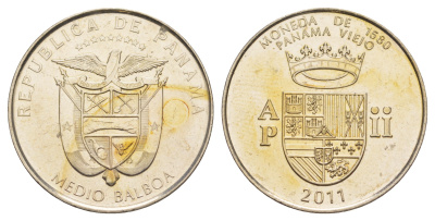 Панама 1/2 бальбоа (50 сентесимо) 2011 Панама-Вьехо - Валюта 1580 года KM 142 медь плакированная медно-никелем UNC 4645-221