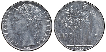 Италия 100 лир 1985 R KM 96.1 нержавеющая сталь 4144-133