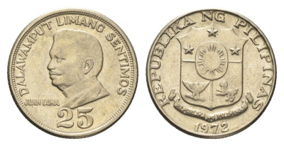 Филиппины 25 сентимо 1972 Хуан Луна KM 199 медь цинк никель aUNC 4668-716