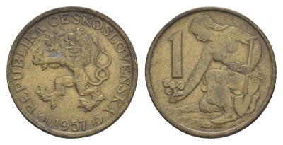 Чехословакия 1 крона 1957 KM 46 алюминиевая бронза 4546-1034