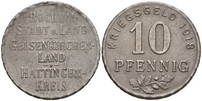 Германия, Бохум 10 пфеннигов 1918 Funck 49.1A a) железо 4606-157