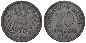 Германия 10 пфеннигов 1918 KM 26, J. 299, Weege 8 цинк 4119-425