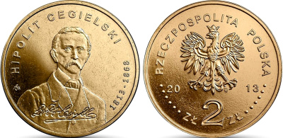Польша 2 злотых 2013 MW, 100 лет со дня рождения Хиполит Цегельский KM 880 нордик UNC 4676-1037