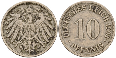 Германия 10 пфеннигов 1903 D J. 13,  KM 12 медно-никель    4603-652