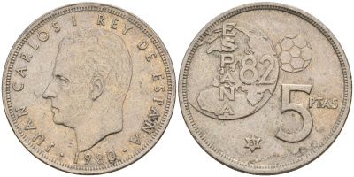 Испания 5 песет 1980 (81) Хуан Карлос I (1975 - 2014) KM 817 медно-никель 4155-751