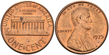 США 1 цент 1975 Линкольн KM 201 медь цинк 4115-925