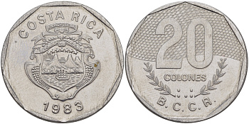 КОСТА-РИКА 20 КОЛОН 1983 v KM 216.1 нержавеющая сталь 82-132