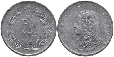 Турция 50 курушей 1972 Анатолийская невеста KM 899 нержавеющая сталь 4541-725