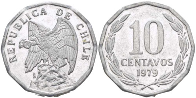 Чили 10 сентаво 1979 KM 205a алюминий 4402-444