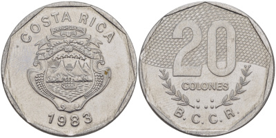 КОСТА-РИКА 20 КОЛОН 1983 v KM 216.1 нержавеющая сталь 82-132