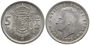 Испания 5 песет 1975 (76) Хуан Карлос I (1975-2014) KM 807 медно-никель 4610-213