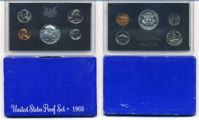 США годовой набор из 5 монет (1, 5, 10, 25 и 50 центов) 1968 в оригинальной упаковке KM PS126 (164a, 192, 195a, 199 и 201) PROOF 8-2-02-16
