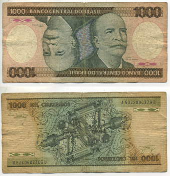 БРАЗИЛИЯ 1000 КРУЗЕЙРО 1981 ПОДПИСЬ 20, БАРАО ДО РИО БРАНКО Pick 201а бумага 6266-43-1-2