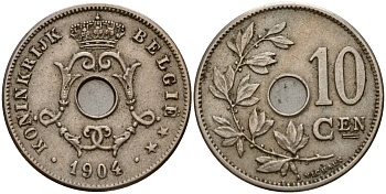 Бельгия 10 сантимов 1904 BELGI? KM 53 медно-никель 4189-757