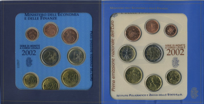 Италия евронабор из 8 монет в буклете 2002 карточка с конституцией Евросоюза    UNC  5-6-1-19