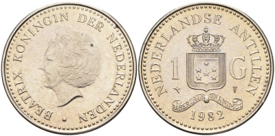 Нидерландские Антилы 1 гульден 1982 Беатрикс (1980-2013) KM 24 никель 4140-1134