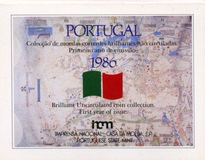 Португалия набор из 5 монет 1986 в оригинальном картонном буклете, первый год выпуска, тираж 50000 экз. KM MS7 (KM 631-634, 636) BUNC 5-4-3-26