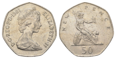 Великобритания 50 пенсов 1981 Елизавета II (1952-2022) KM 913, Spink 4223 (H1) медно-никель 4692-326