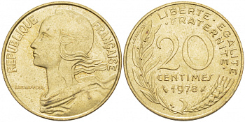 ФРАНЦИЯ 20 САНТИМОВ 1978 KM 930 медь алюминий никель 77-912
