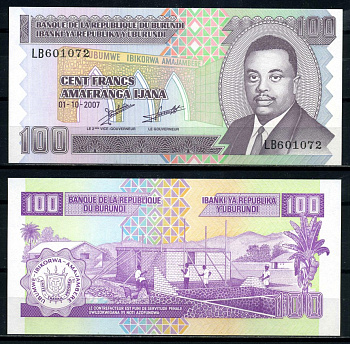 Бурунди 100 франков 2007 1 октября 2007 Pick 37f бумага UNC (пресс) 6317-41-1-2