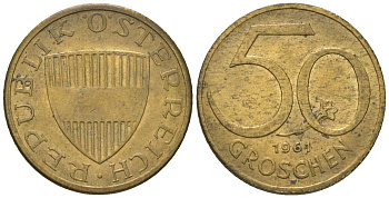 Австрия 50 грошей 1961 KM 2885 алюминиевая бронза 4589-113