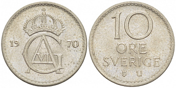 Швеция 10 эре 1970 U Густав VI Адольф (1950-1973) KM 835 медно-никель 112-1137