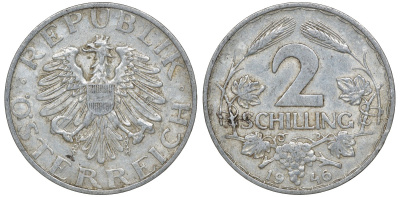 Австрия 2 шиллинга 1946 KM 2872 алюминий 4162-136