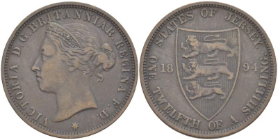 Джерси 1/12 шиллинга 1894 Виктория (1837-1901) KM 8 бронза 4517-1026
