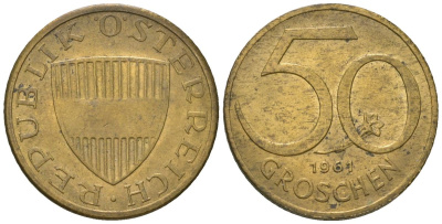 Австрия 50 грошей 1961 KM 2885 алюминиевая бронза 4589-113