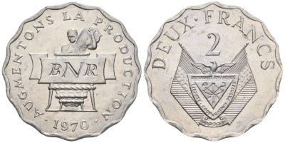 Руанда 2 франка 1970 FAO KM 10 алюминий  UNC  4610-415