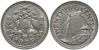 Барбадос 25 центов 1978 ветряная мельница Моргана Льюиса KM 13 медно-никель 4577-1151