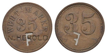 Германия игровой жетон 35 пфеннигов ND с отметкой F бронза 4638-214