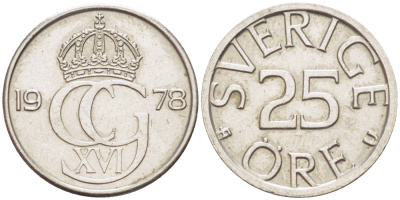 Швеция 25 эре 1978 U, Карл XVI Густав (1973- ) KM 851 медно-никель 4181-1248