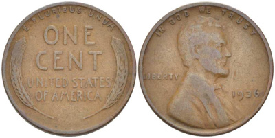 США 1 ЦЕНТ 1936 ЛИНКОЛЬН KM 132 бронза 3309-432