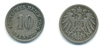 ГЕРМАНИЯ 10 ПФЕННИГОВ 1906 A KM 12, J. 13 медно-никель 4379-836