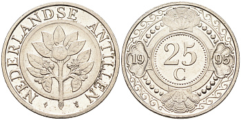 Нидерландские Антилы 25 центов 1995 Беатрикс (1980-2013) KM 35 сталь плакированная никелем 4169-425